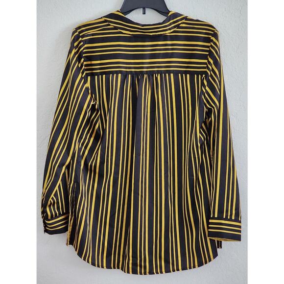 Top/Blouse-INC-International Concepts-Black-Gold-Striped-Long Sleeves-Long Top-M - Picture 2 of 16